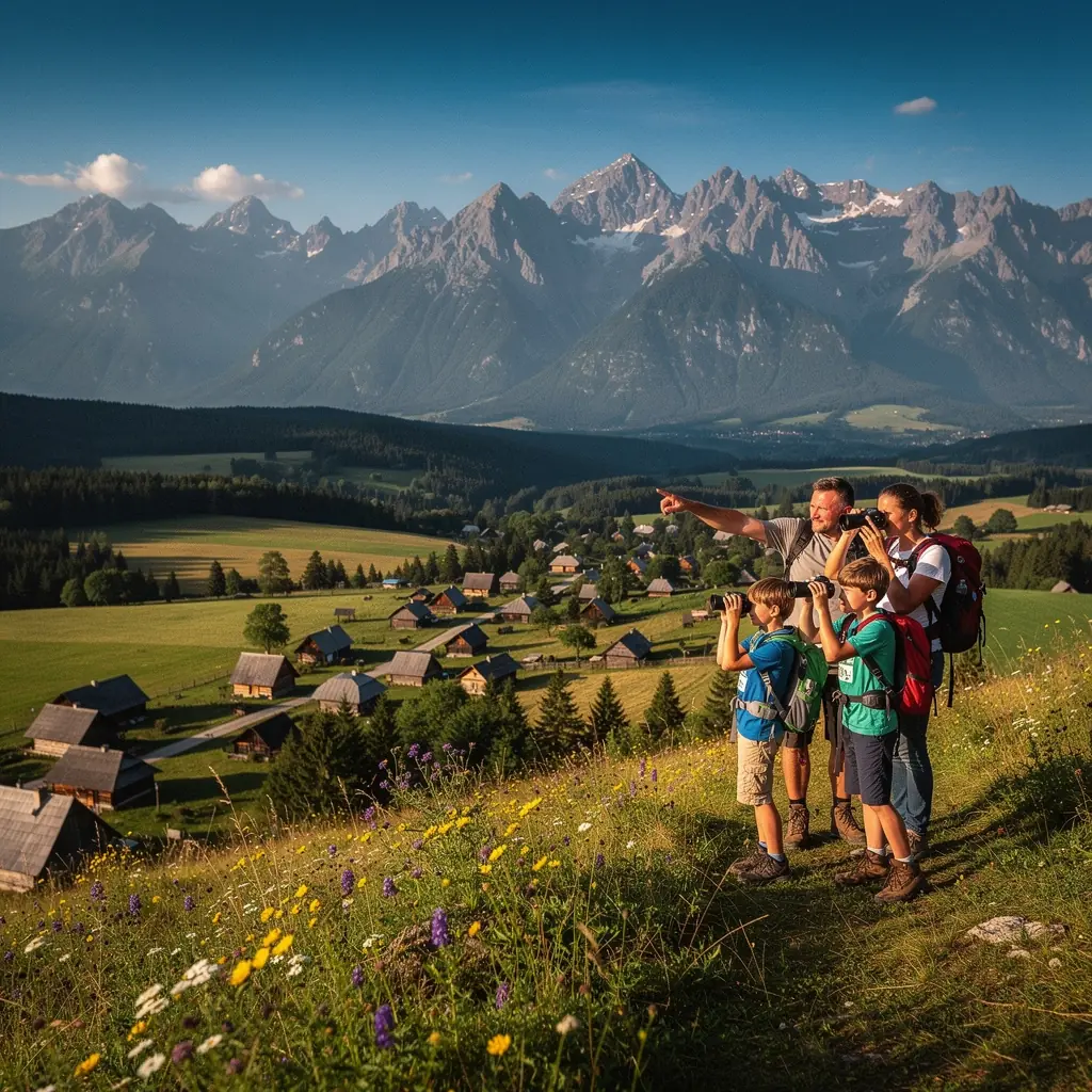 Traditional wooden houses in the picturesque village of Vlkolínec, showcasing unique folk architecture.